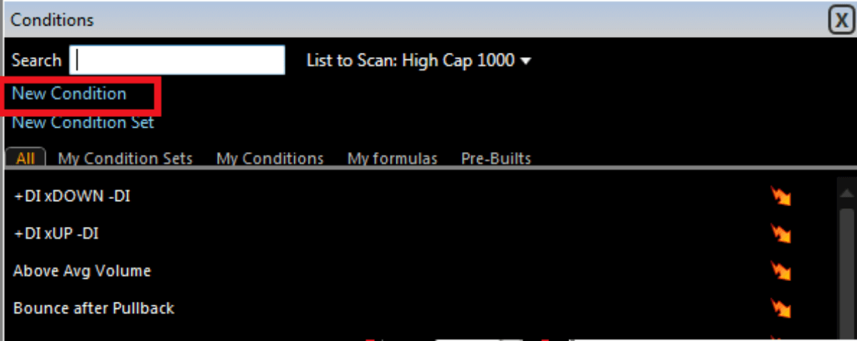 TC2000 condition settings