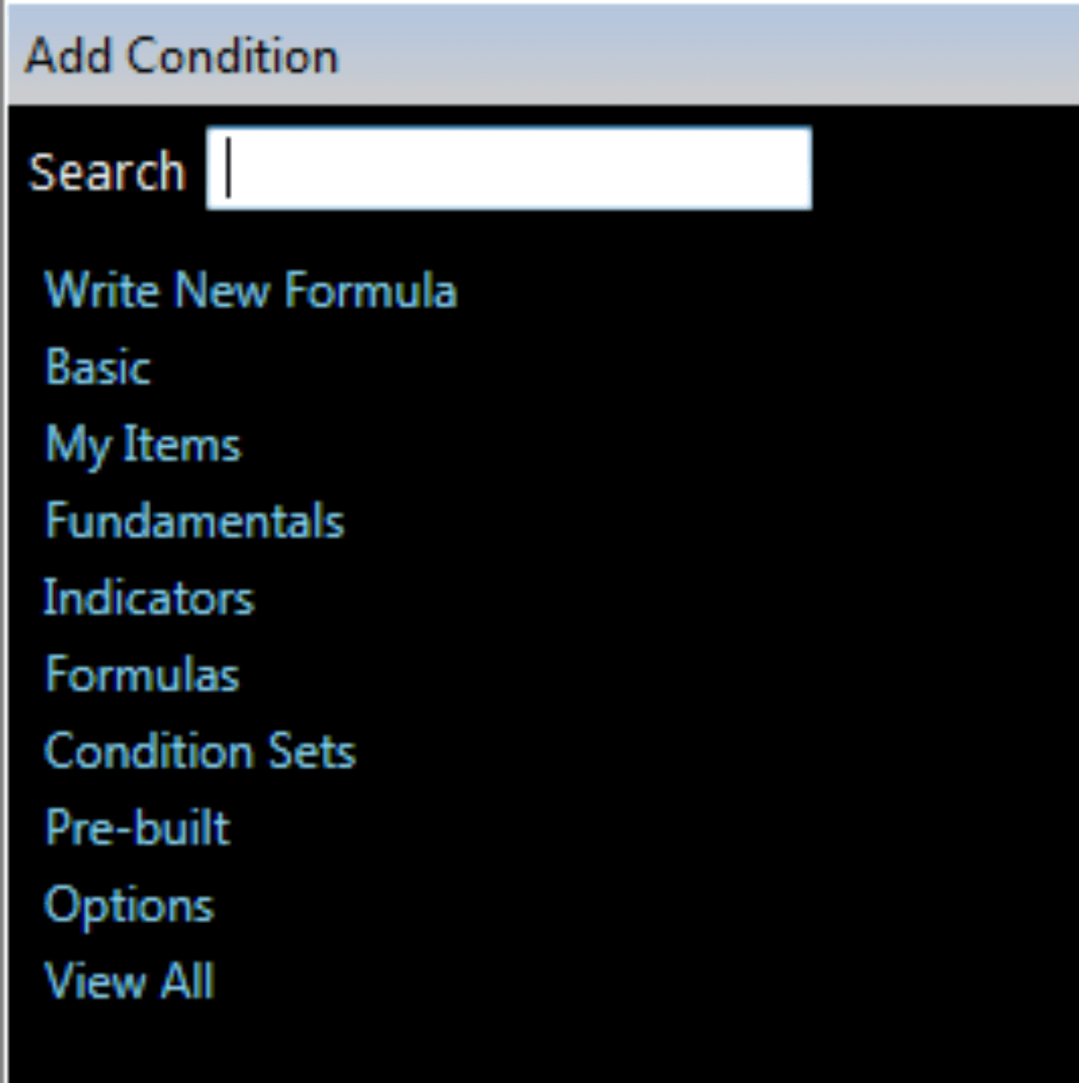 TC2000 conditions list
