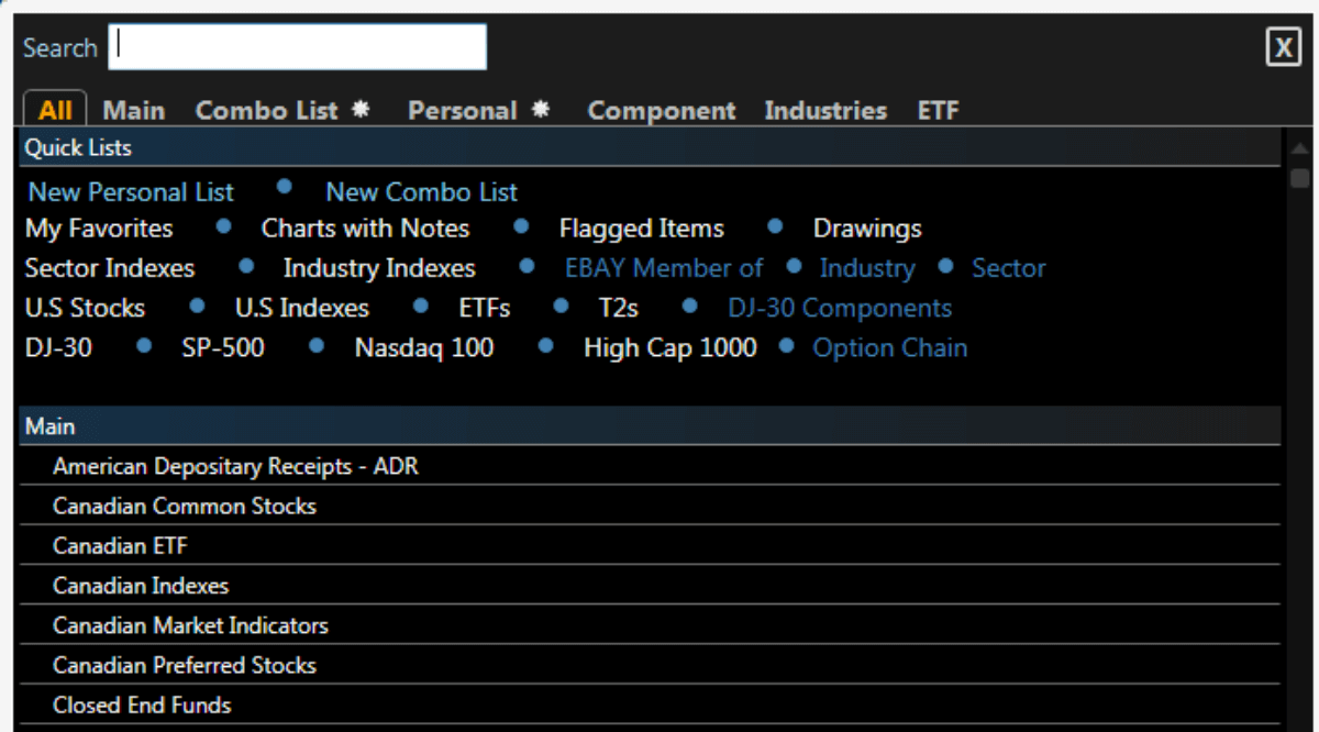 TC2000 watchlist